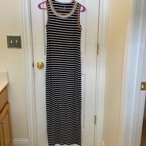Black and white striped sleeveless maxi dress